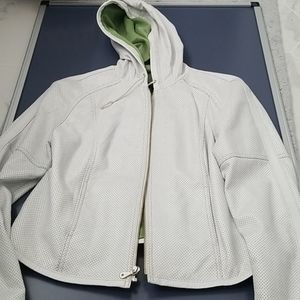 Kenneth Cole G3 white leather sport hooded jacket